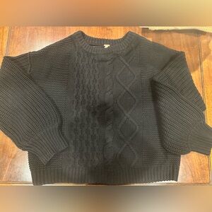 Free People Black Cable Knit Crewneck Sweater